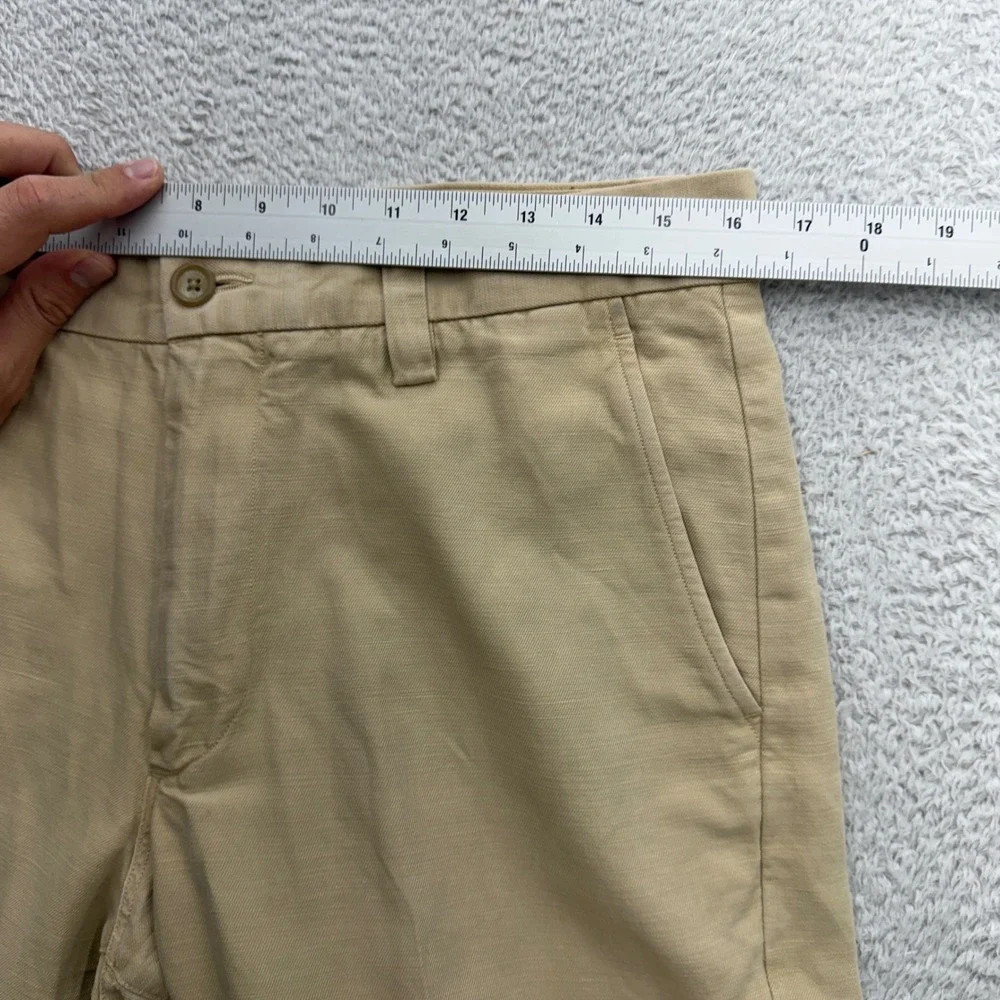 Banana Republic Mens 32x30 Tan Linen Cotton Blend Herringbone Straight Leg Pants